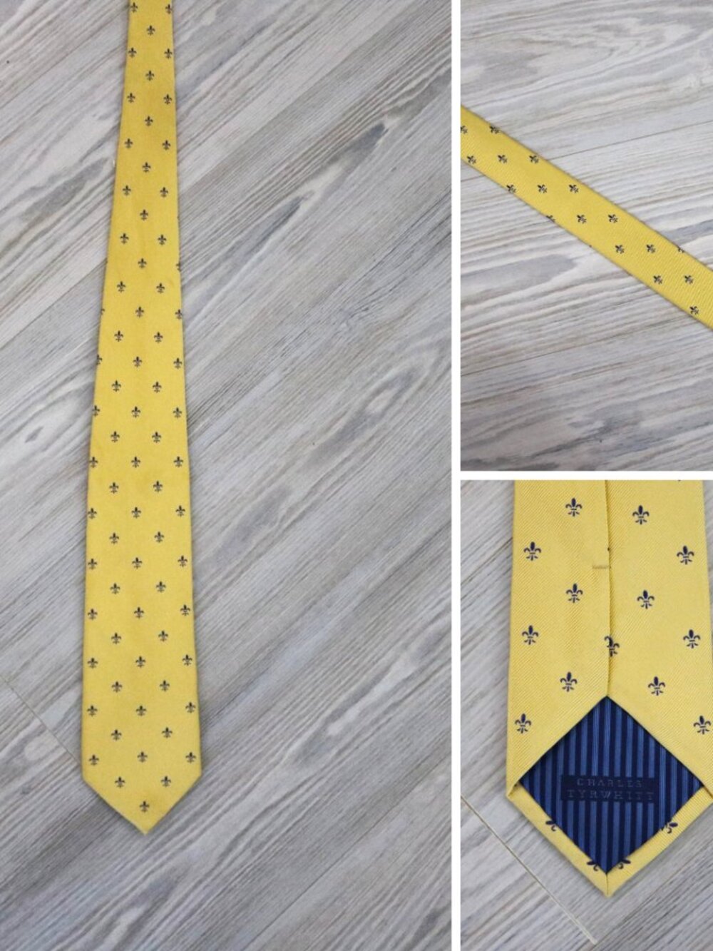 Charles Tyrwhitt Amber Navy Fleur-de-Lis Tie W 3.5" L 60" 100% Silk Formal